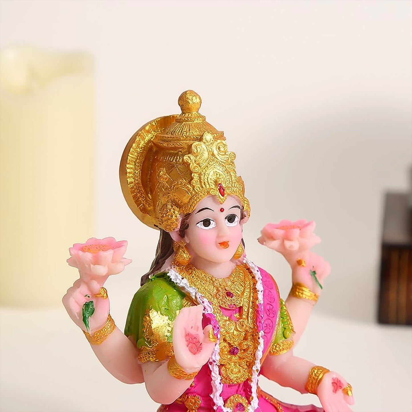 Beautiful Decorative Lakshmi Mata Idol Sitting on Lotus (1 Pc) signaturekarts