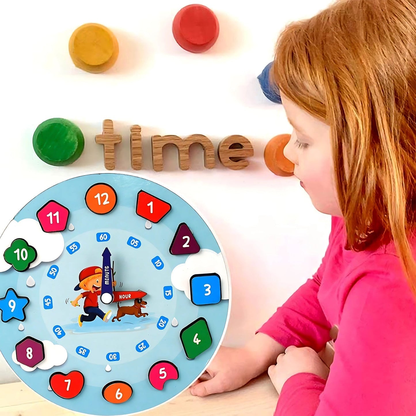 Aditi Wooden Educational Learning Clock Toy with Movable Hands signaturekarts