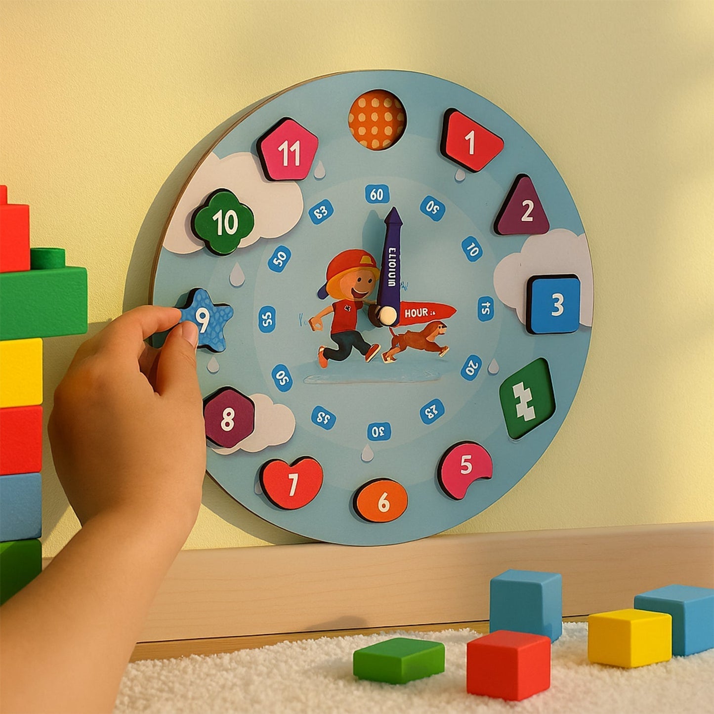 Aditi Wooden Educational Learning Clock Toy with Movable Hands signaturekarts