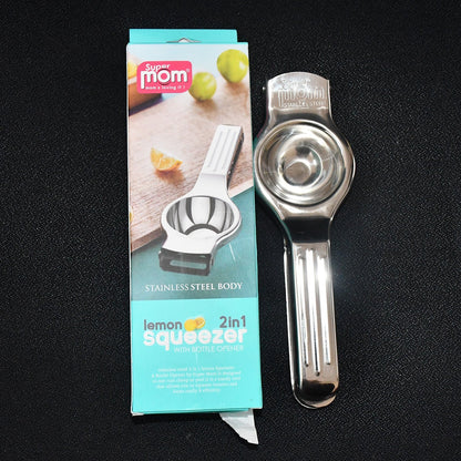 Supermom 2-in-1 Heavy Duty Stainless Steel Lemon Squeezer with Built-in Bottle Opener signaturekarts