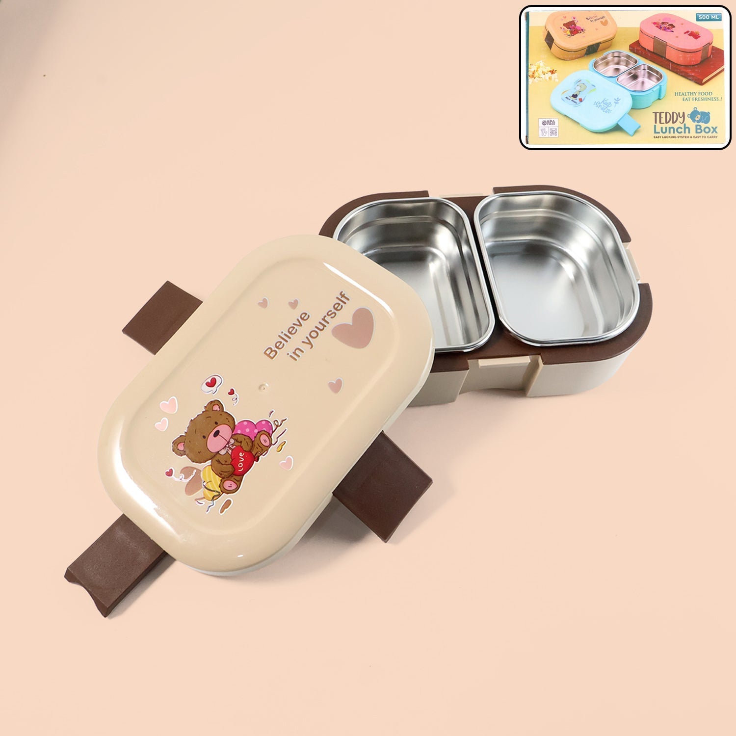 Cute Teddy Printed Kids Lunch Box (500Ml / 1 Pc) The Morsignaturekarts