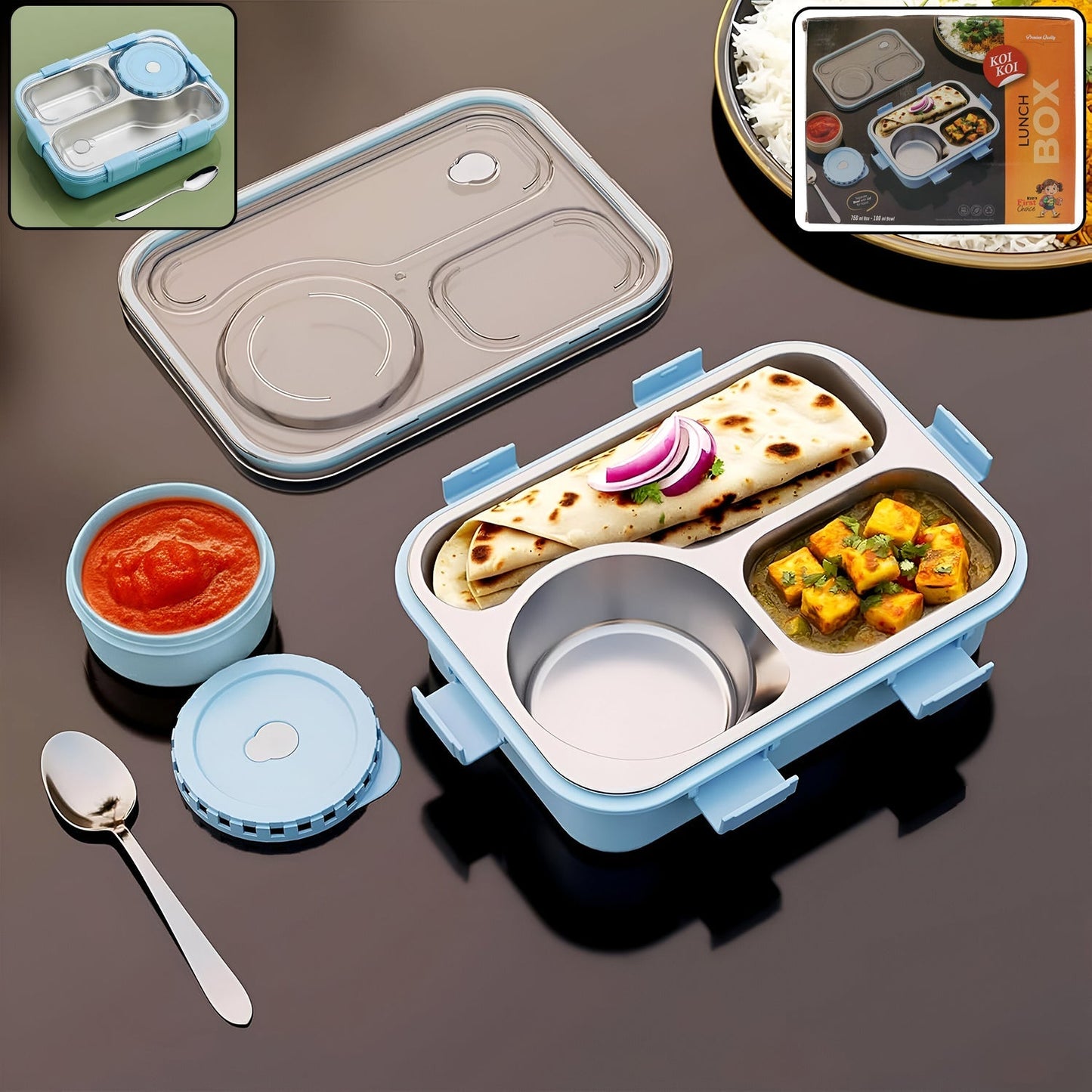 Premium Stainless Steel Compartment Lunch Box 1 Set signaturekarts