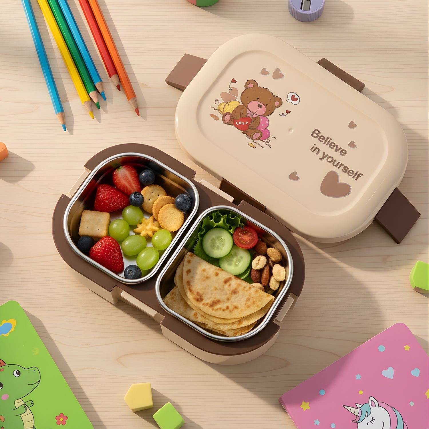 Cute Teddy Printed Kids Lunch Box (500Ml / 1 Pc) The Morsignaturekarts