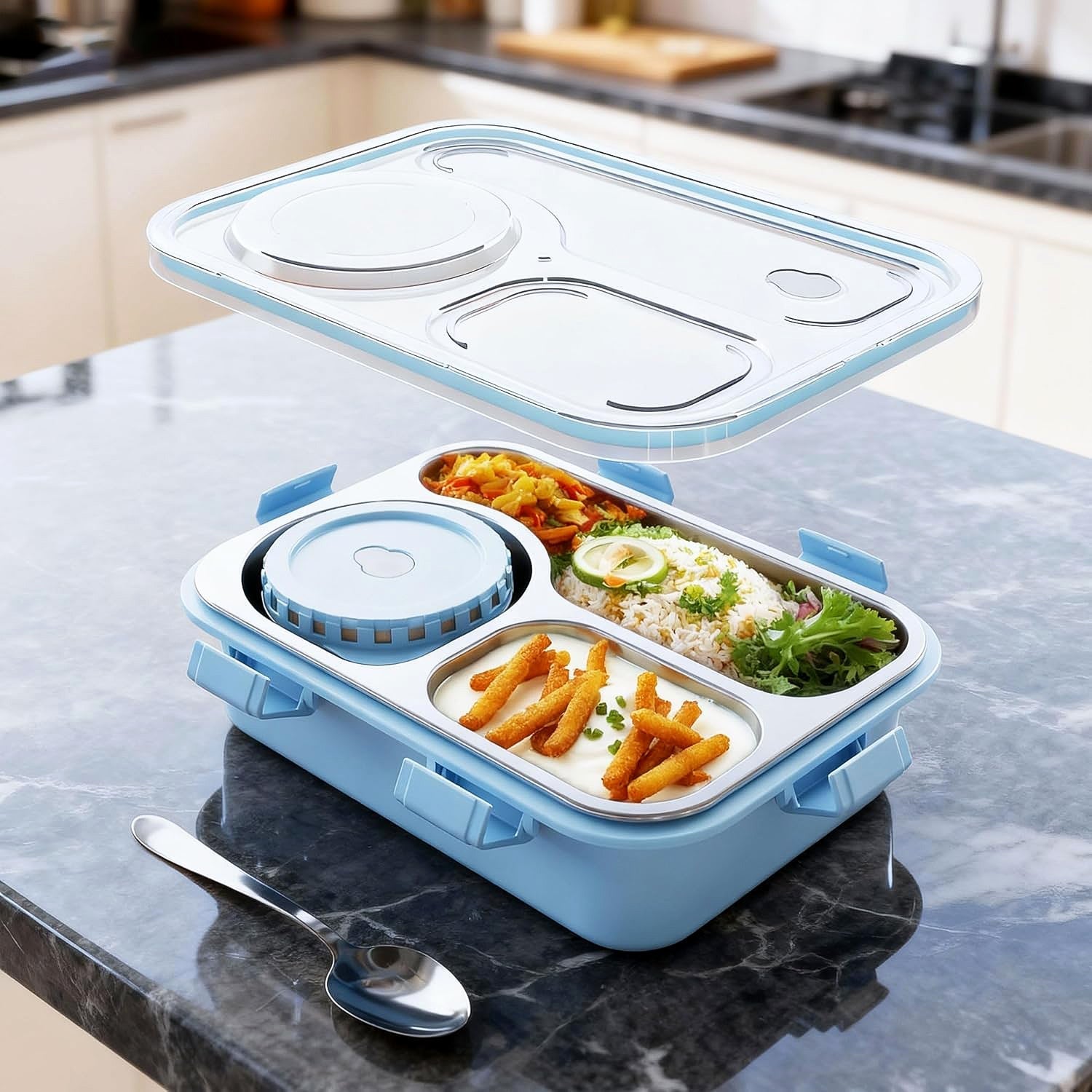 Premium Stainless Steel Compartment Lunch Box 1 Set signaturekarts