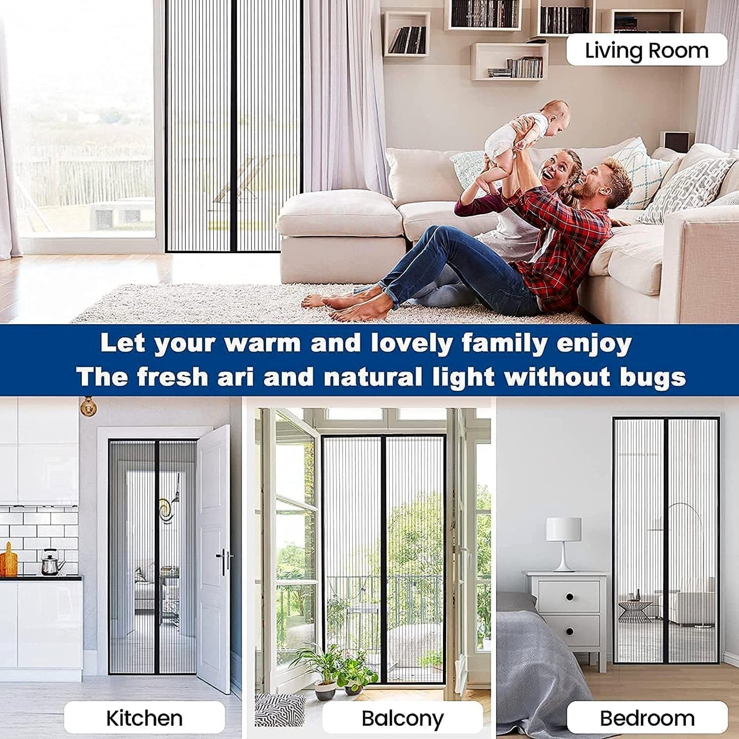 Magic Mesh Hands-Free Screen Door Instant Opening (1 Set) The Morsignaturekarts