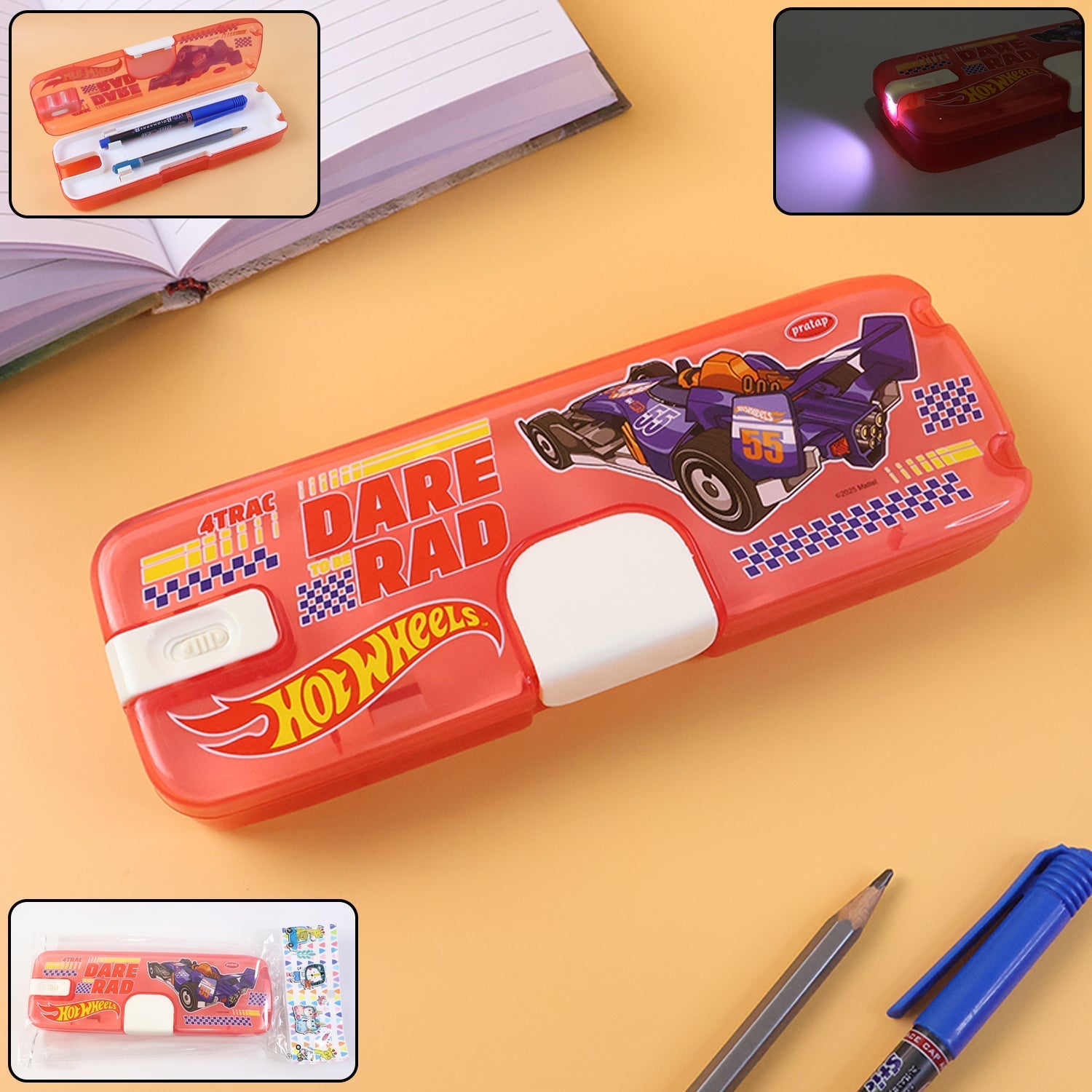 Plastic Pencil Box with LED Light & Cartoon Print (1 Pc) Signature Kart