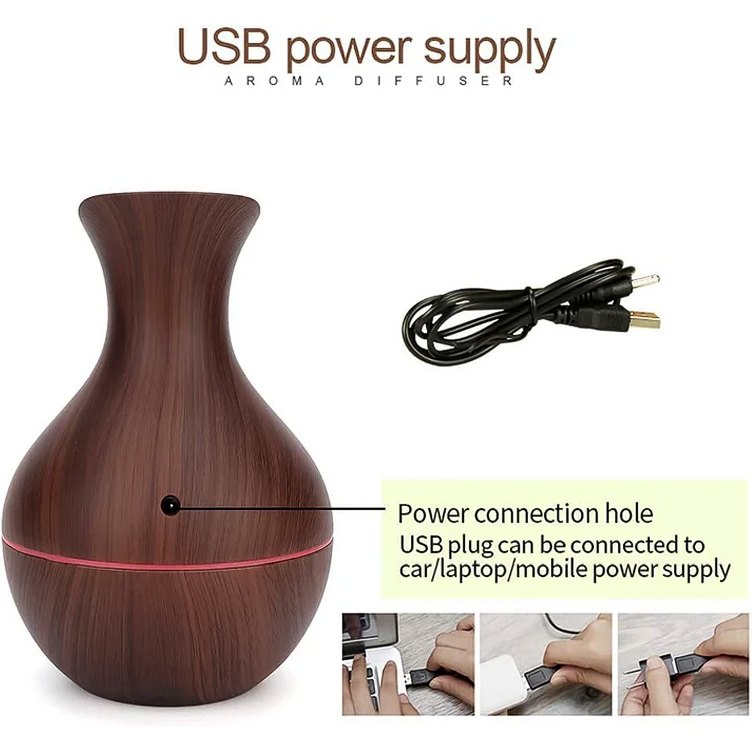 Mini Wooden Vase Pot Diffuser Cool Mist Atomization Humidifier (1 Pc) Signaturekarts