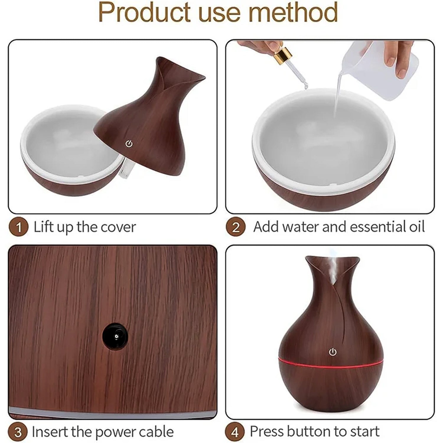Mini Wooden Vase Pot Diffuser Cool Mist Atomization Humidifier (1 Pc) Signaturekarts