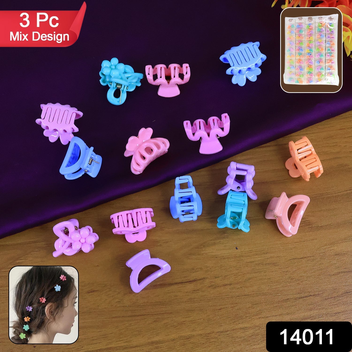 Plastic Small Hair Clips Girls Kids Hair Accessories (3 Pcs Set / Mix Color & Design) Signaturekarts