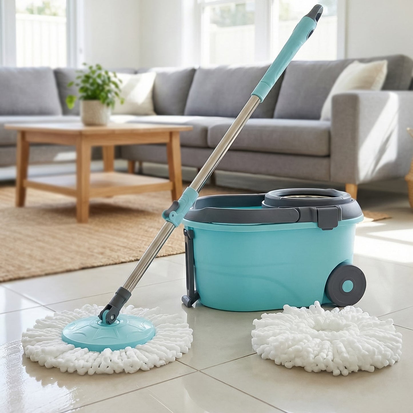 Steel Jari Bucket Mop Set with Microfiber Spin Mop (1 Set) The Morsignaturekarts