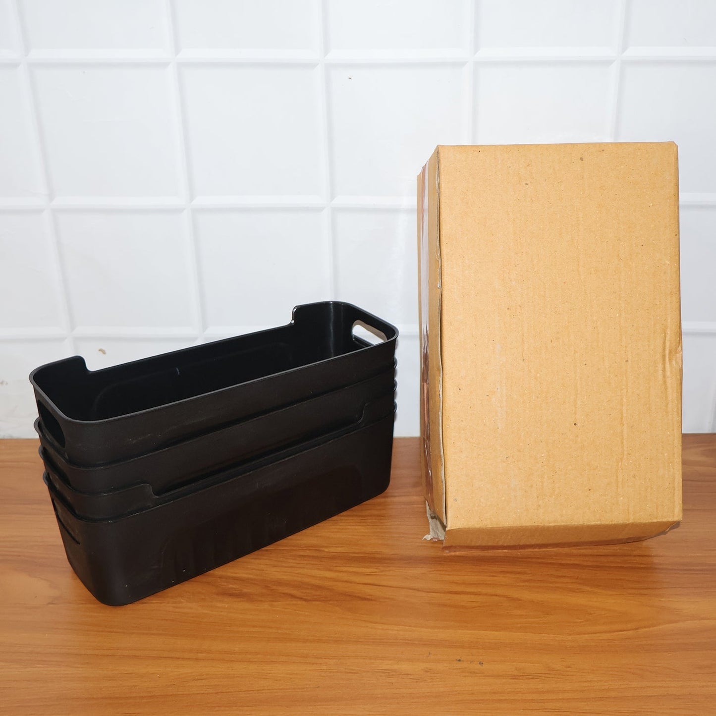 Black Plastic Storage Basket Tray Set (4 Pcs) The Morsignaturekarts