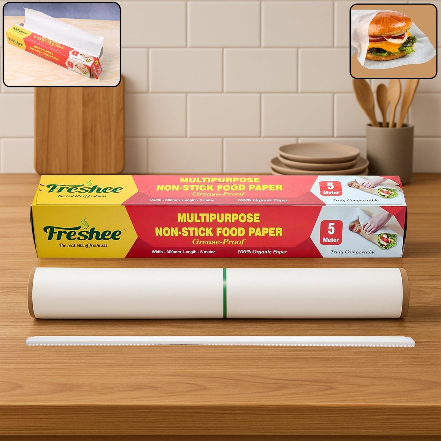 Freshee Multipurpose Grease-Proof & Non-Stick Food Paper Roll — 300 mm × 5 meter signaturekarts