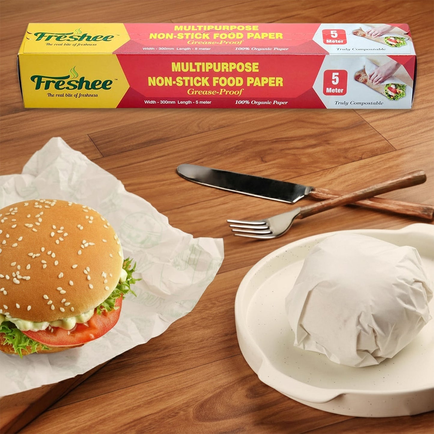 Freshee Multipurpose Grease-Proof & Non-Stick Food Paper Roll — 300 mm × 5 meter signaturekarts