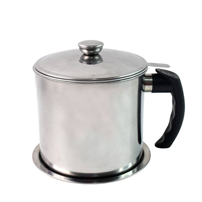 Stainless Steel Oil Strainer Pot with Lid and Filter Mesh (1 Set) signaturekarts