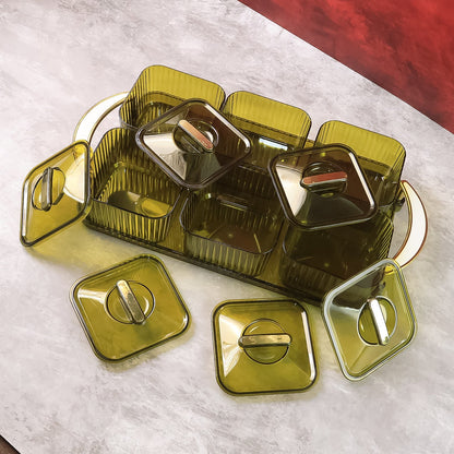 Liger Multipurpose Transparent Spice Jar Set with Tray and Lids 400ML Approx (6 Pc) Signature Kart