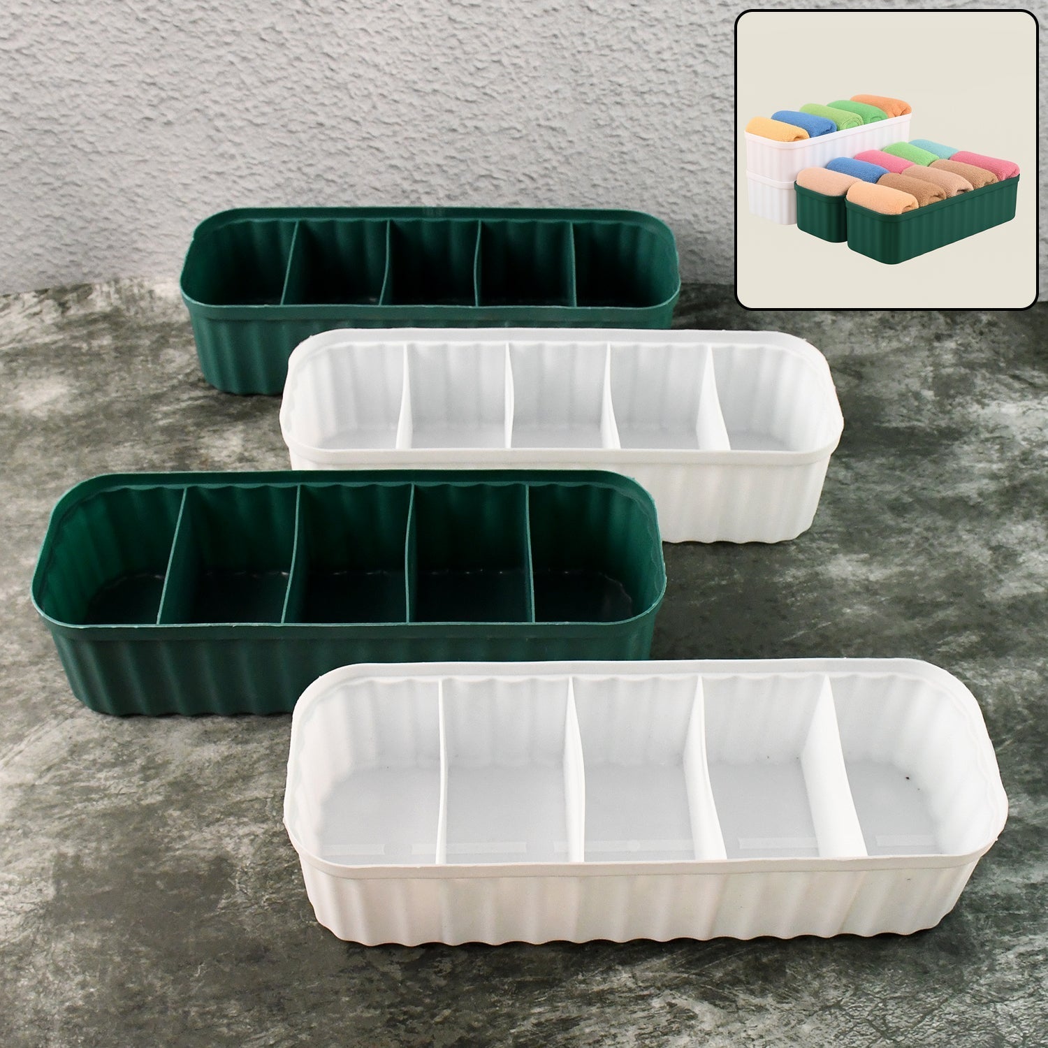 5 Compartments Socks / Handkerchief / Underwear Storage Boxes (pack of 4) Signature Kart