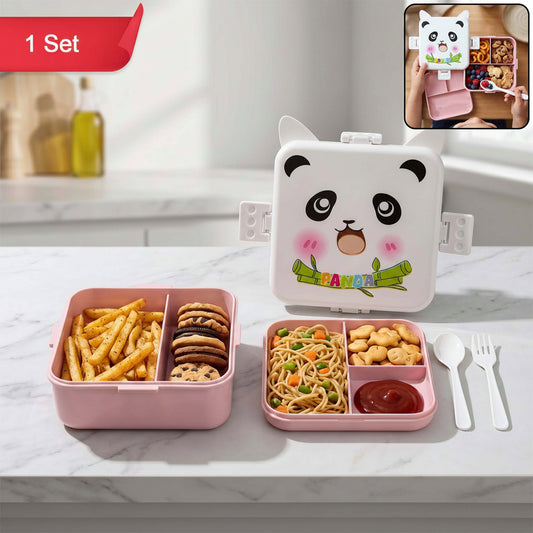 Panda Design Kids Lunch Box With Separate Compartments (1set)