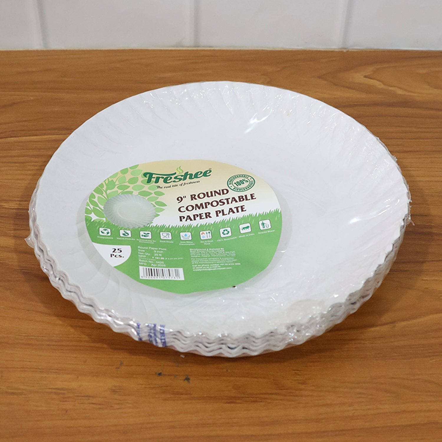 Freshee 9 Inch Round Compostable Paper Plate – 25 Pcs Pack signaturekarts