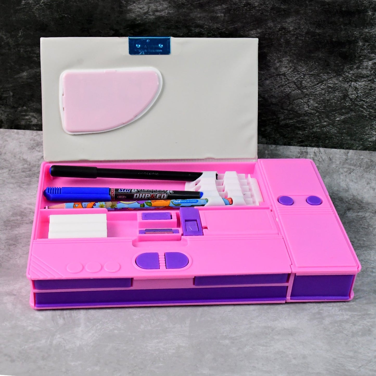 Multi-Functional Space Theme Pencil Box with Built-in Calculator (1 Pc) signaturekarts
