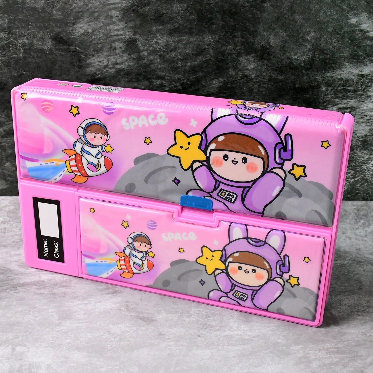 Multi-Functional Space Theme Pencil Box with Built-in Calculator (1 Pc) signaturekarts