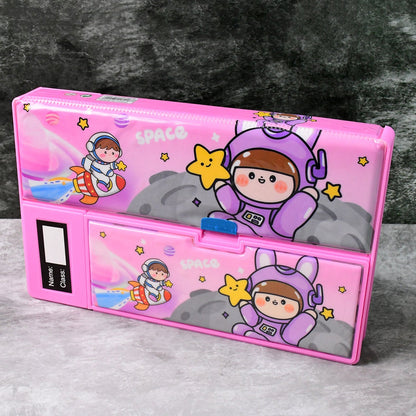 Multi-Functional Space Theme Pencil Box with Built-in Calculator (1 Pc) signaturekarts