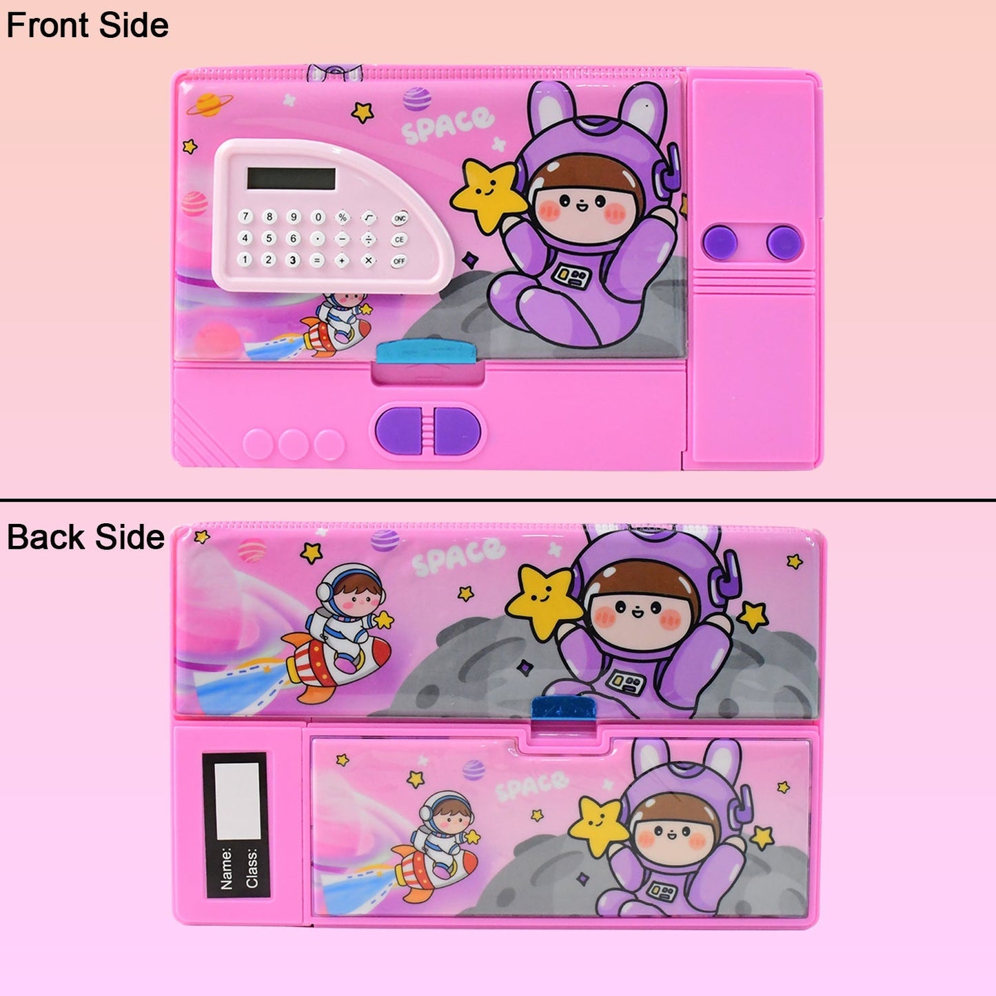 Multi-Functional Space Theme Pencil Box with Built-in Calculator (1 Pc) signaturekarts