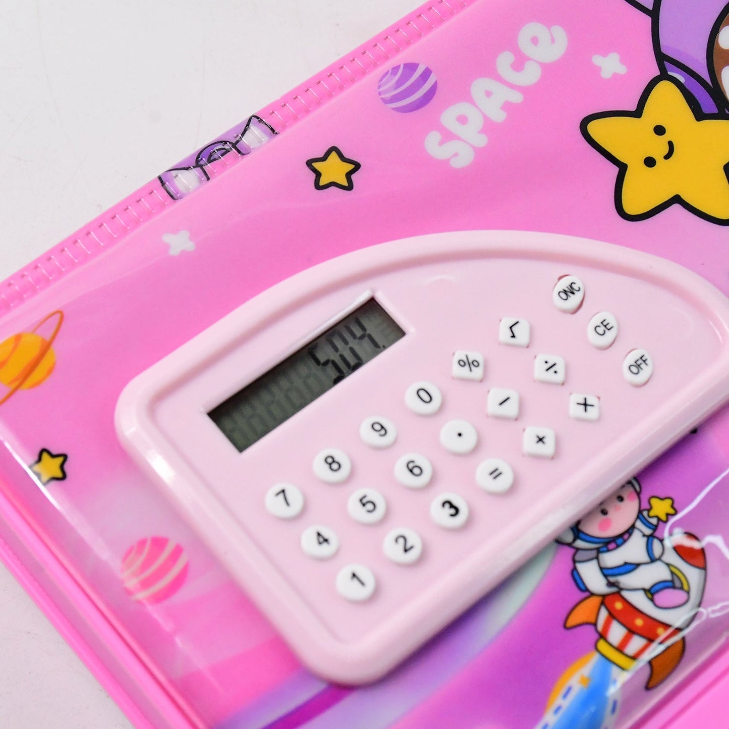Multi-Functional Space Theme Pencil Box with Built-in Calculator (1 Pc) signaturekarts