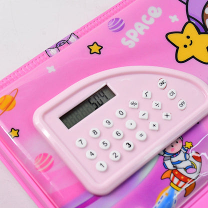Multi-Functional Space Theme Pencil Box with Built-in Calculator (1 Pc) signaturekarts