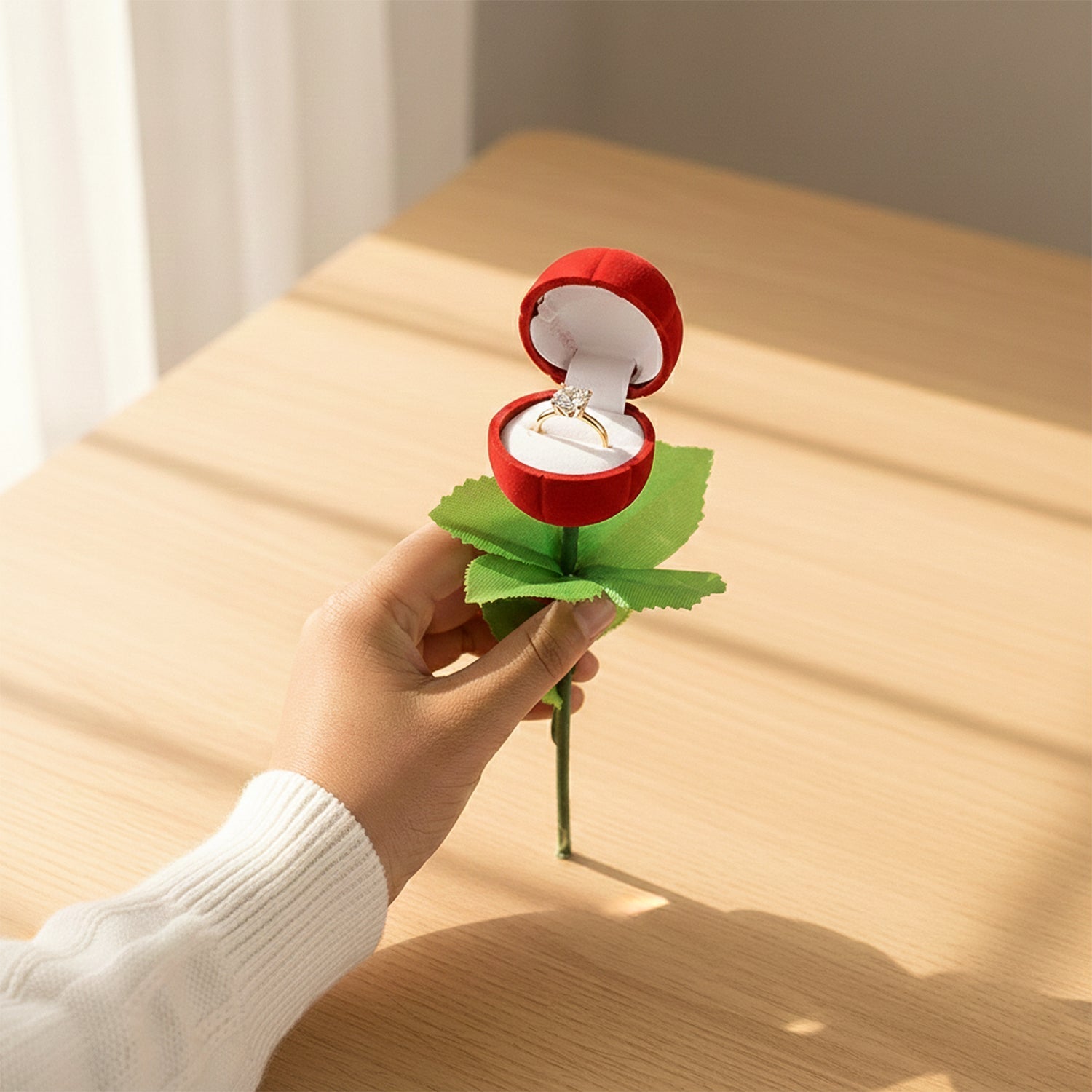 Romantic Artificial Rose Ring Box Stick – 2 Piece Flower Shaped The Morsignaturekarts