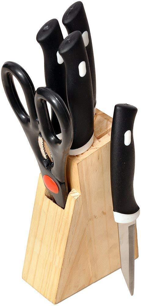 Kitchen Knife Set with Wooden Block and Scissors (5 pcs, Black) signaturekarts
