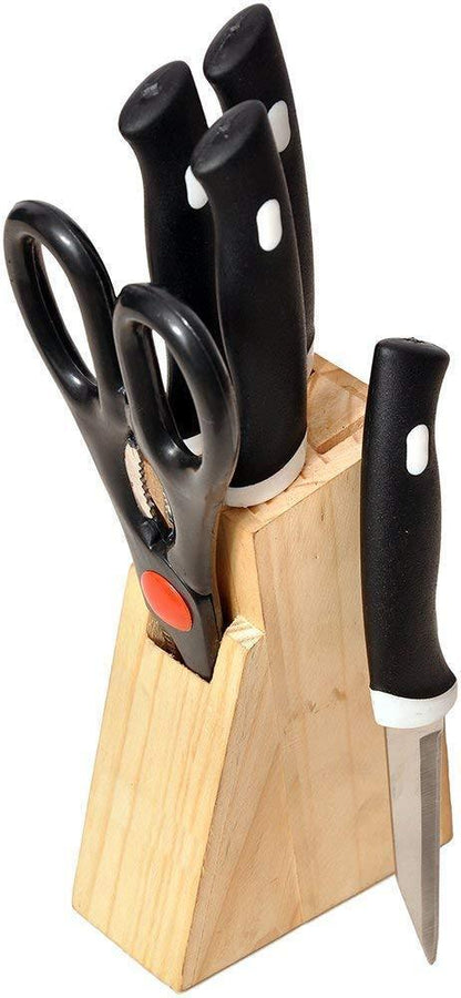 Kitchen Knife Set with Wooden Block and Scissors (5 pcs, Black) signaturekarts