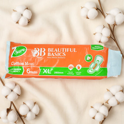 Beautiful Basics Orange Cotton Maxi Sanitary Pads XL+ 280mm Pack of 6 Pads signaturekarts