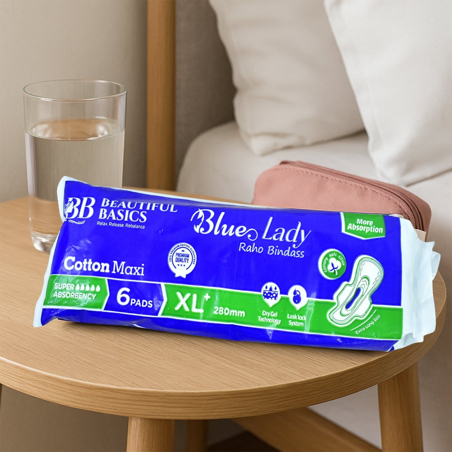 Beautiful Basics Blue Lady Sanitary Pads XL 280mm (6 Pc) signaturekarts