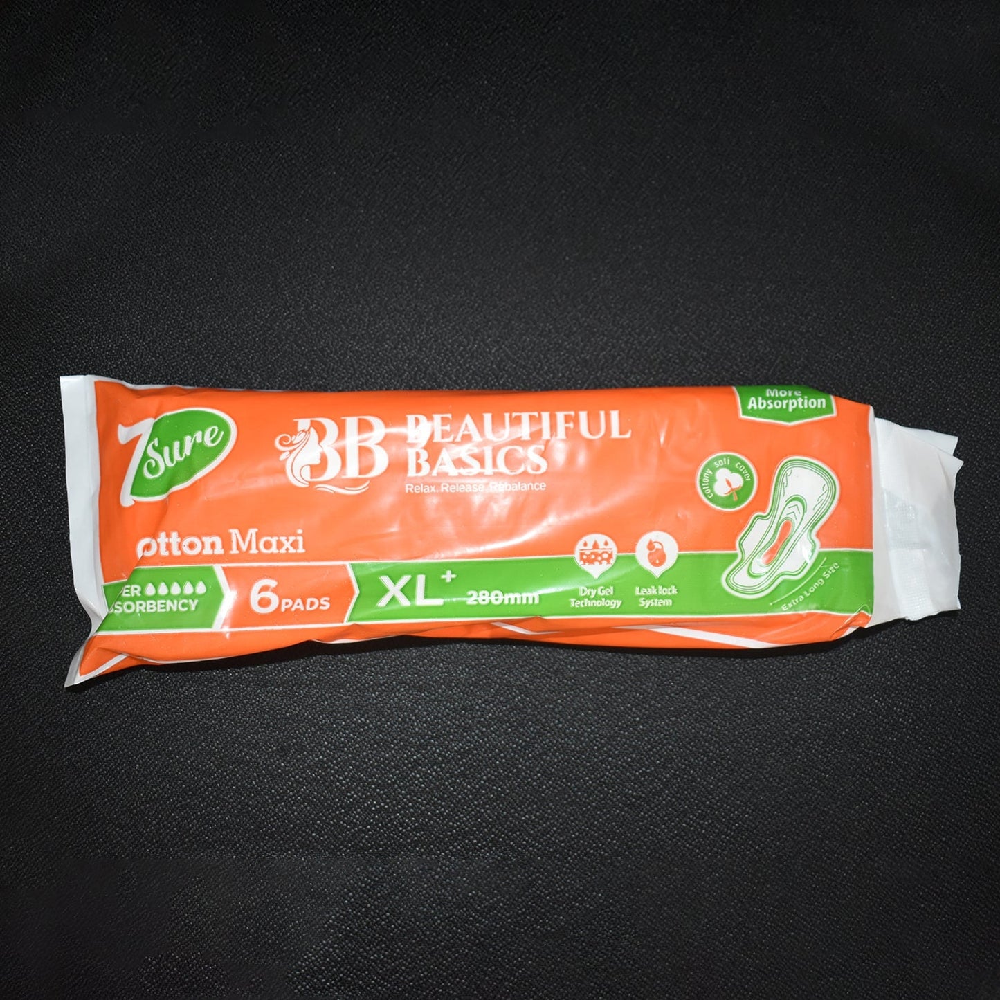Beautiful Basics Orange Cotton Maxi Sanitary Pads XL+ 280mm Pack of 6 Pads signaturekarts