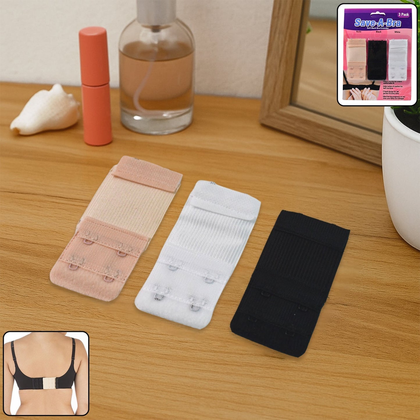 Adjustable 3-Piece Bra Extender Set with 2-Hook signaturekarts
