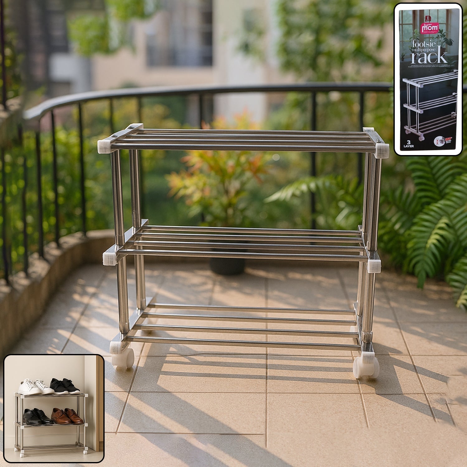 Supermom Stainless Steel Multipurpose Shoe & Storage Rack - (1 pc) signaturekarts