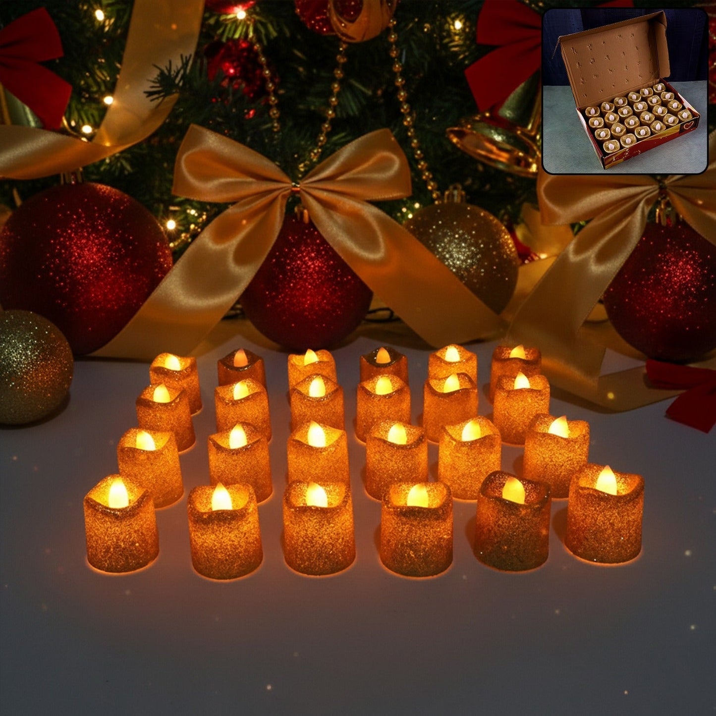 christmas Premium Glitter LED Tealight Candles (24 Pc Set) The Morsignaturekarts