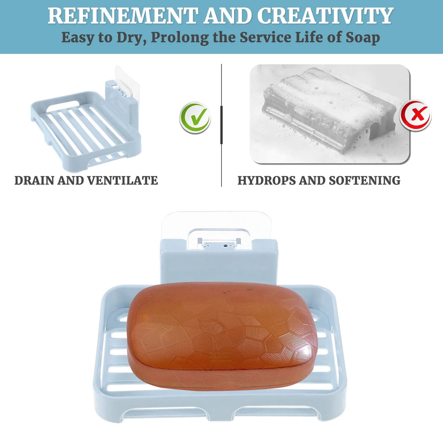 Self-Adhesive Wall Mount Plastic Soap Dish with Drain Slots Signature Kart