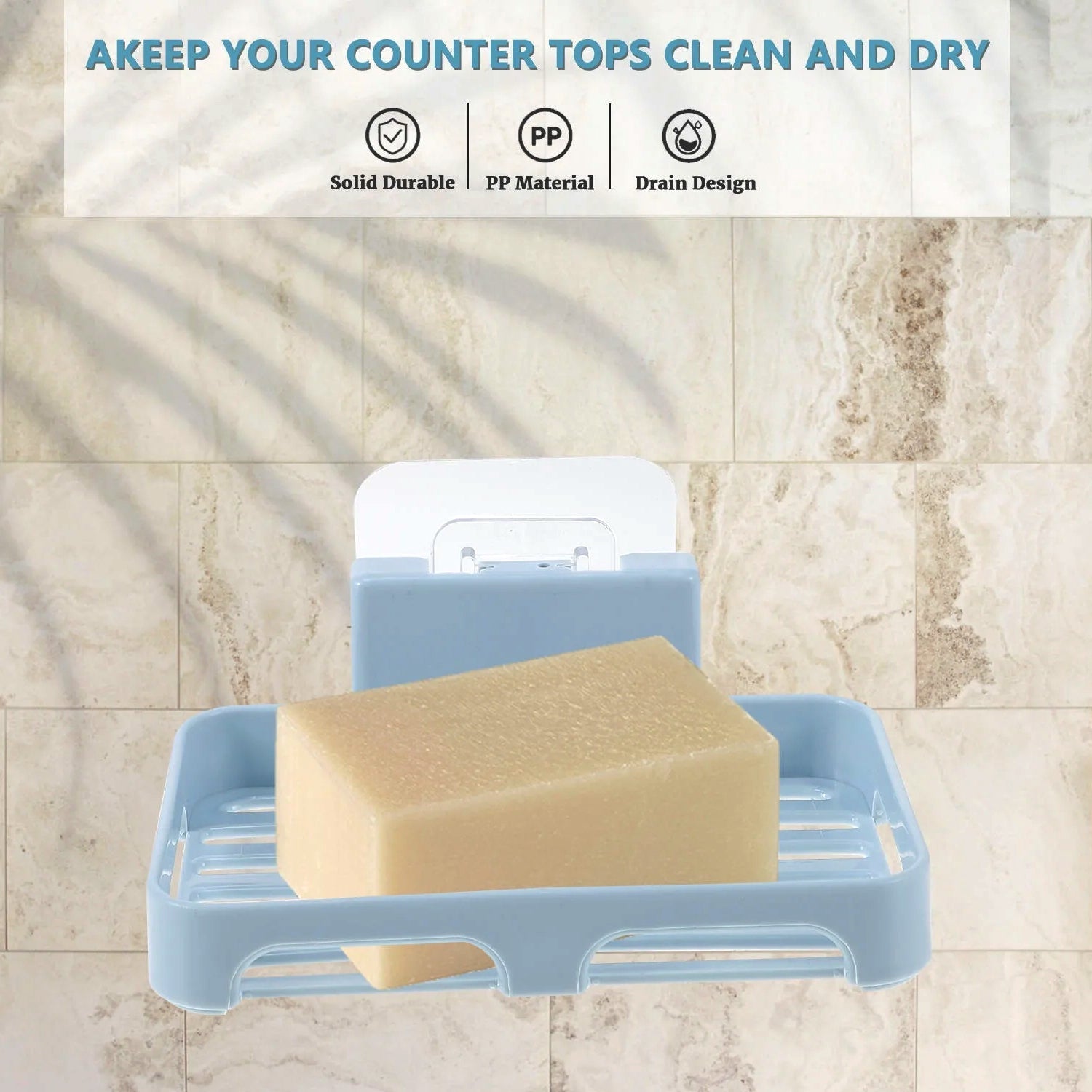 Self-Adhesive Wall Mount Plastic Soap Dish with Drain Slots Signature Kart