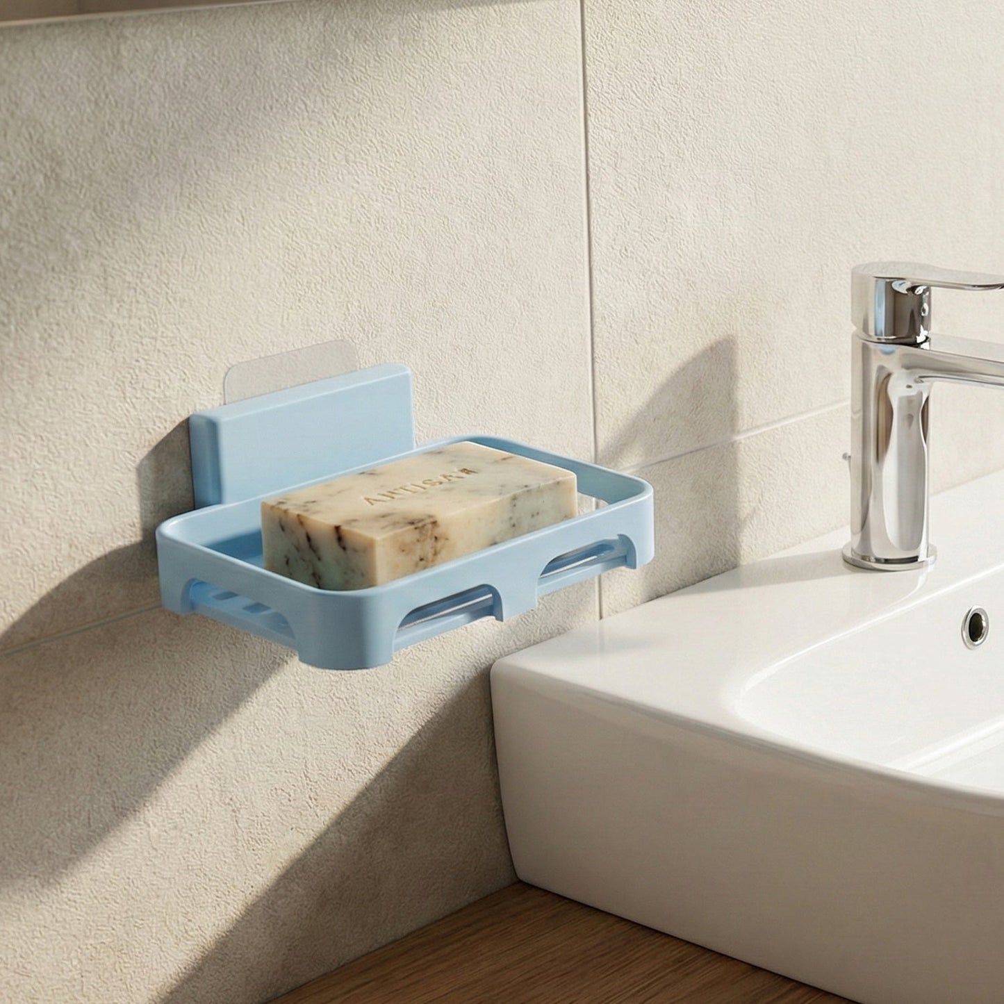 Self-Adhesive Wall Mount Plastic Soap Dish with Drain Slots Signature Kart