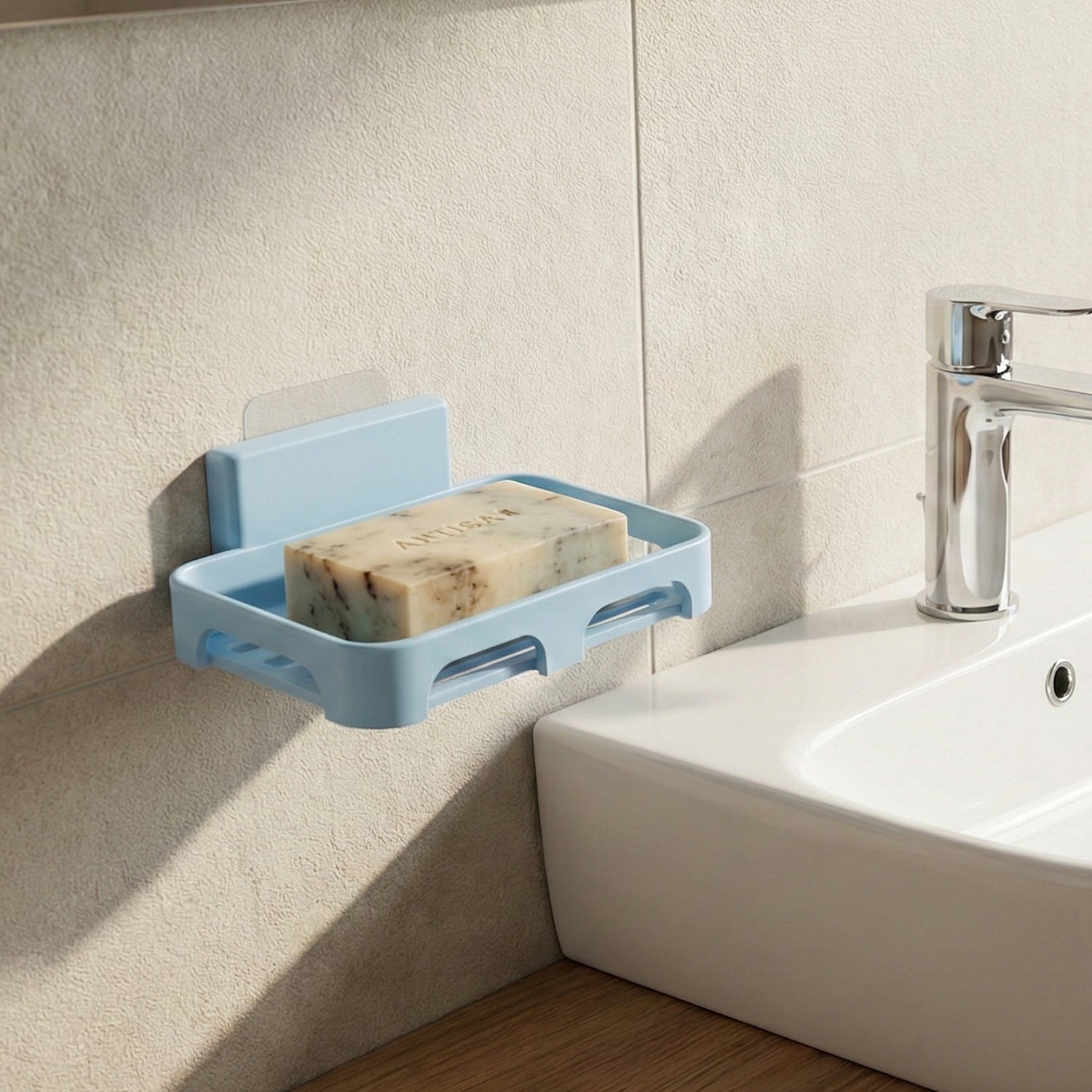 Self-Adhesive Wall Mount Plastic Soap Dish with Drain Slots Signature Kart