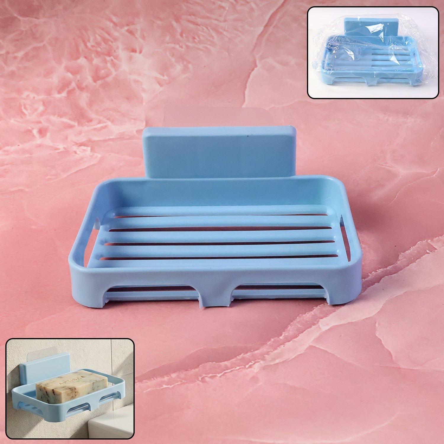 Self-Adhesive Wall Mount Plastic Soap Dish with Drain Slots Signature Kart