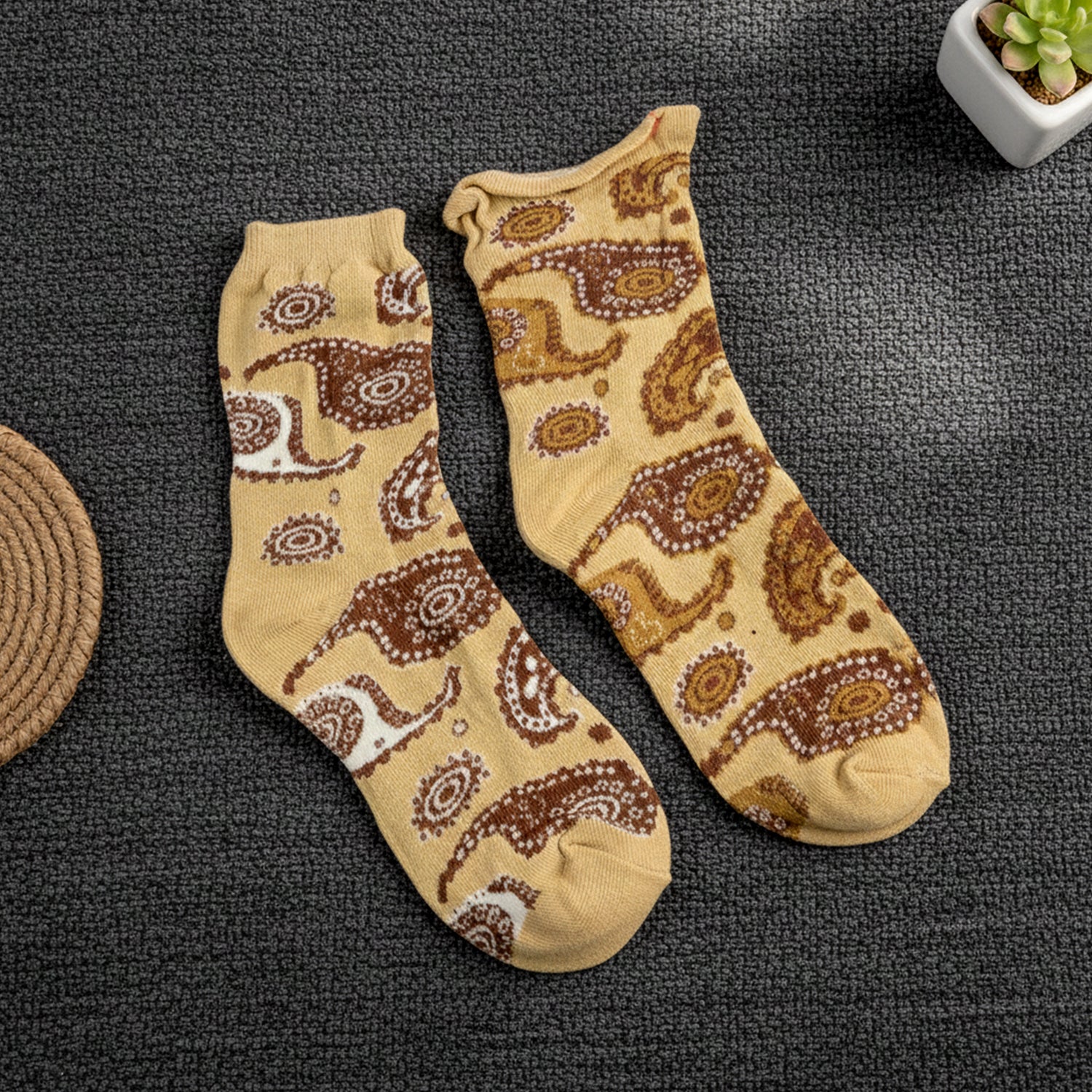 Beige Paisley Printed Fashion Socks (1 Pair) The Morsignaturekarts