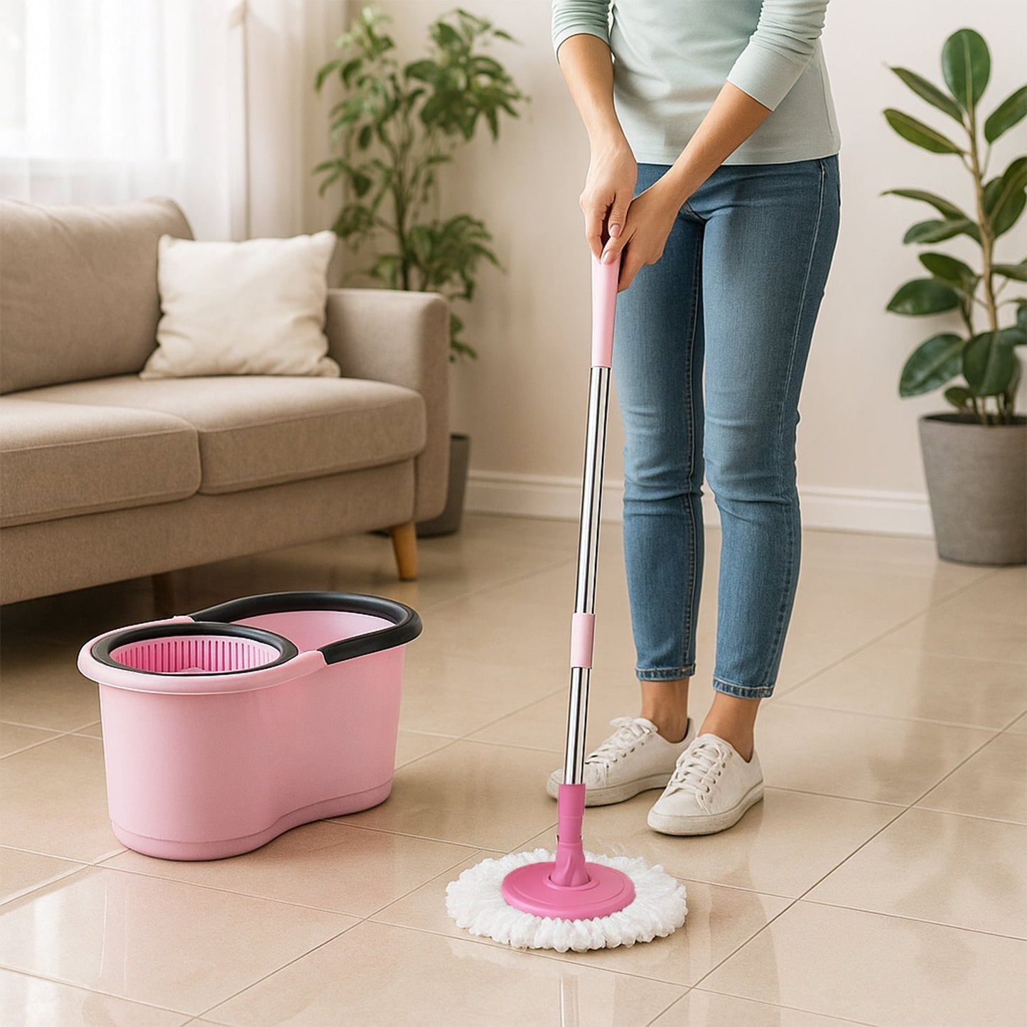 Quick Spin Mop With Steel Spin, Bucket Floor Cleaning, Easy Wheels & Big Bucket, Floor Cleaning Mop with Bucket Your Brand