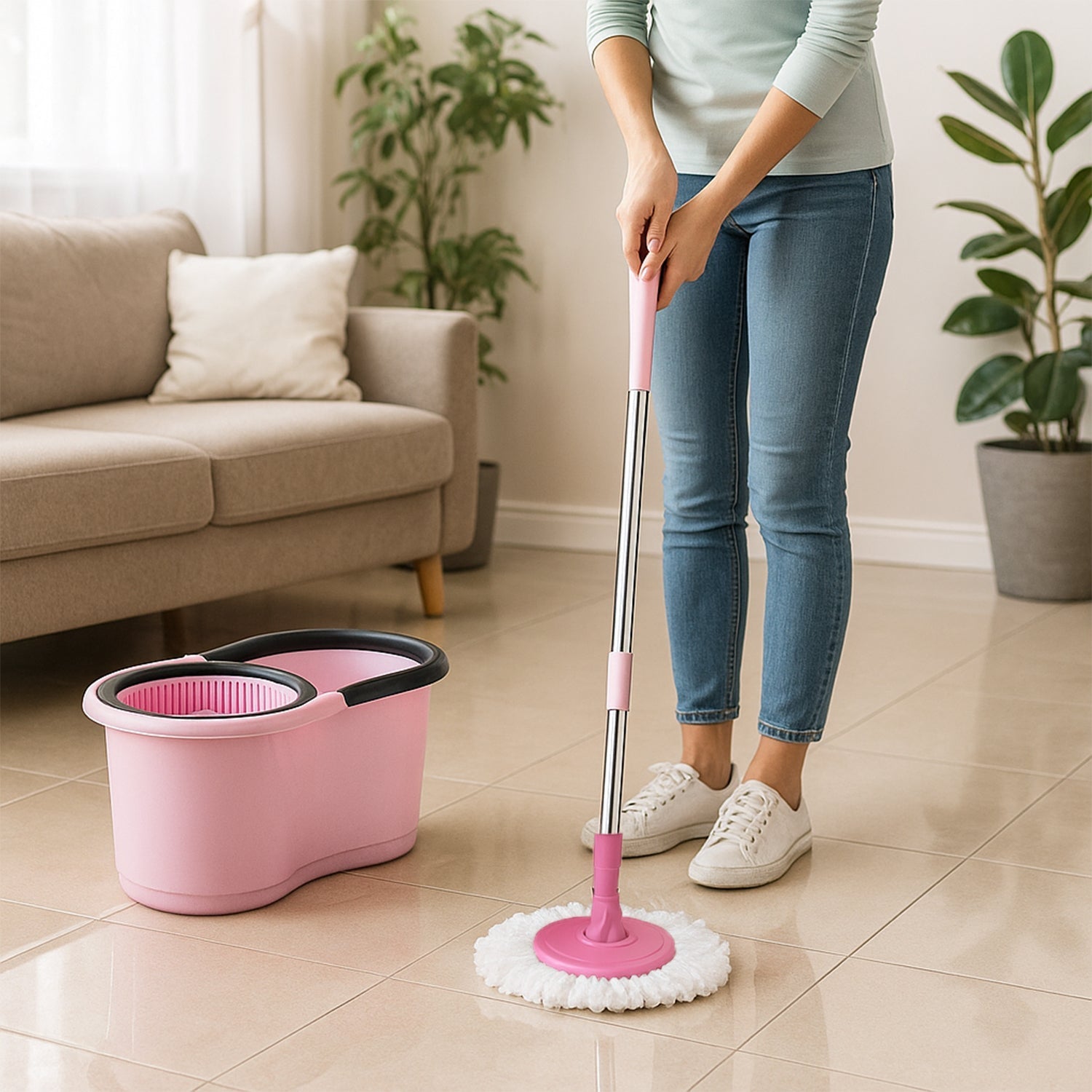 Quick Spin Mop With Steel Spin, Bucket Floor Cleaning, Easy Wheels & Big Bucket, Floor Cleaning Mop with Bucket Your Brand