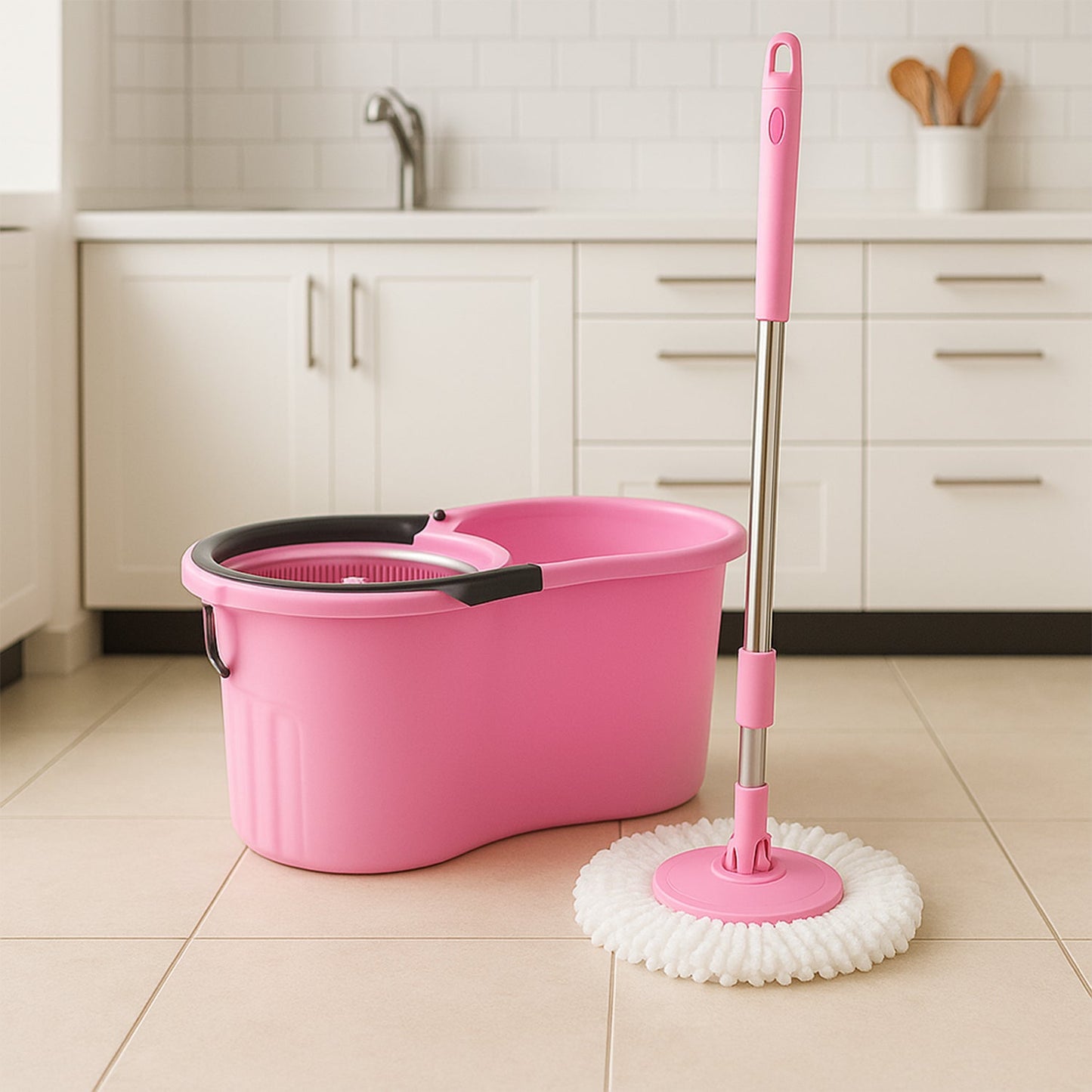 Quick Spin Mop With Steel Spin, Bucket Floor Cleaning, Easy Wheels & Big Bucket, Floor Cleaning Mop with Bucket Your Brand
