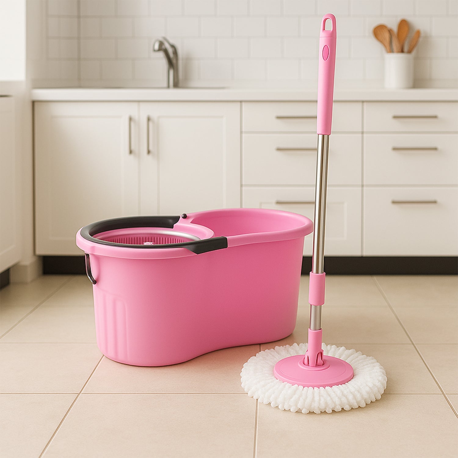Quick Spin Mop With Steel Spin, Bucket Floor Cleaning, Easy Wheels & Big Bucket, Floor Cleaning Mop with Bucket Your Brand