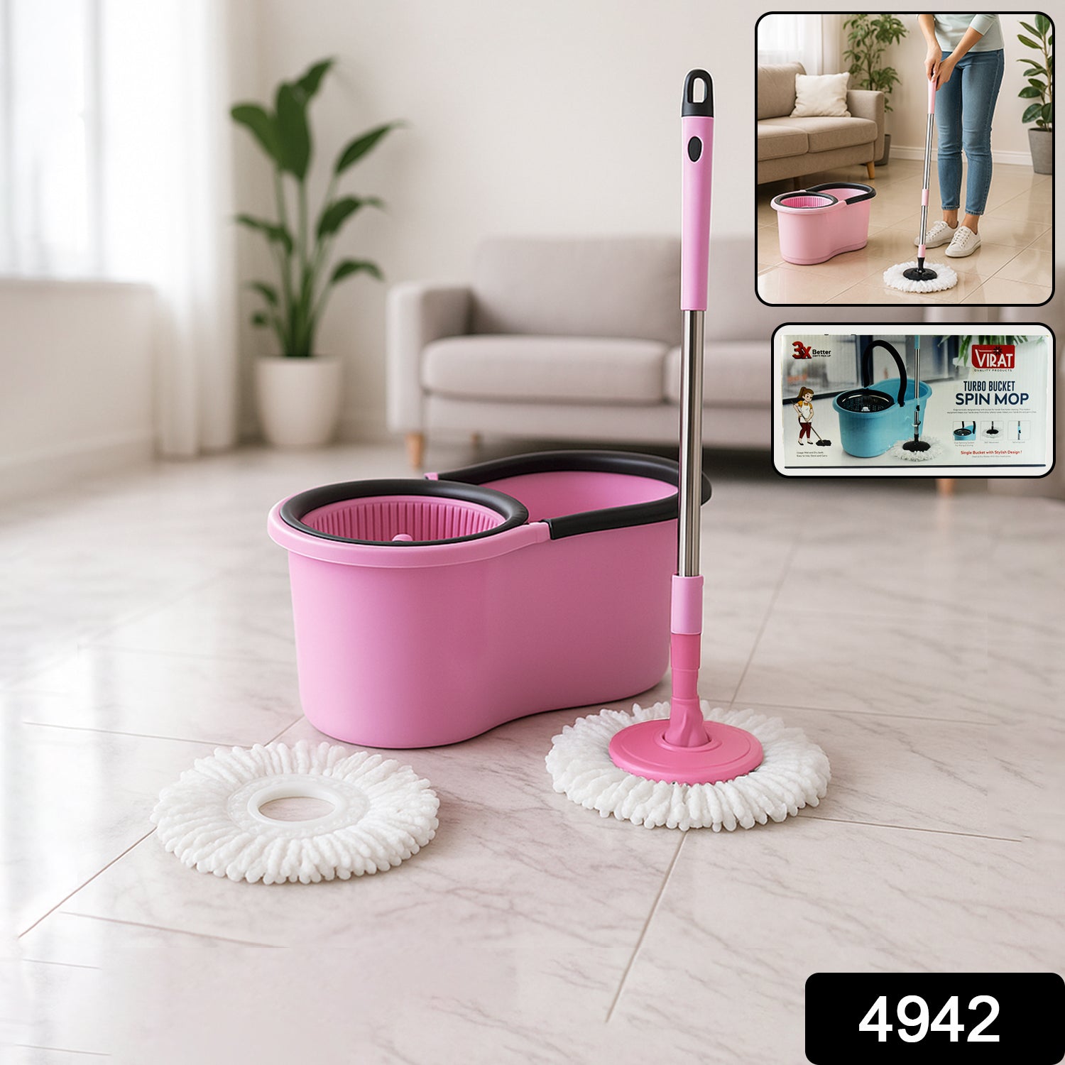 Quick Spin Mop With Steel Spin, Bucket Floor Cleaning, Easy Wheels & Big Bucket, Floor Cleaning Mop with Bucket Your Brand