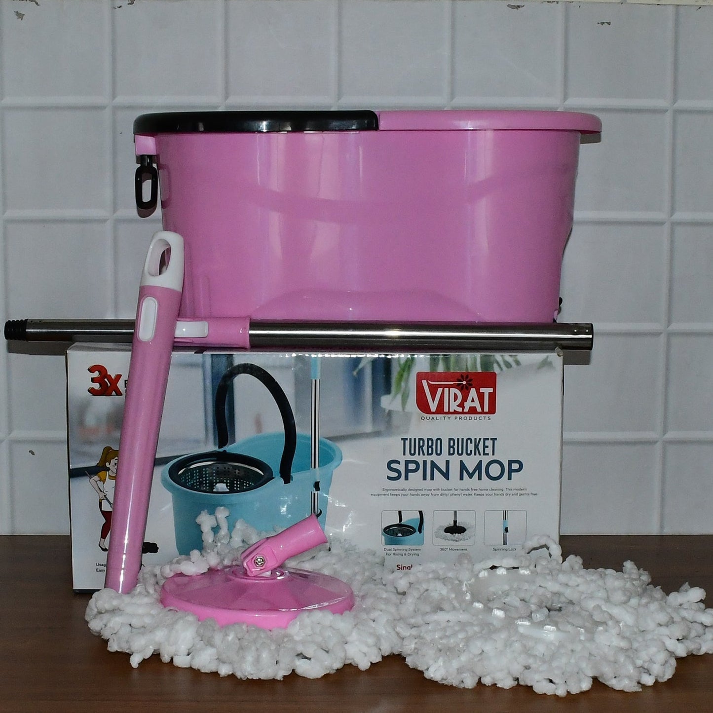 Quick Spin Mop With Steel Spin, Bucket Floor Cleaning, Easy Wheels & Big Bucket, Floor Cleaning Mop with Bucket Your Brand