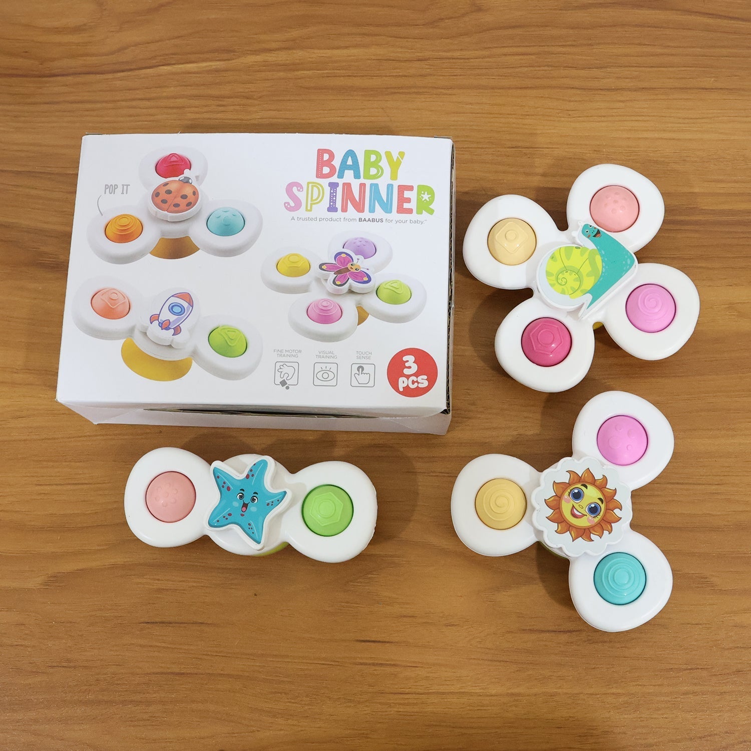White Baby Spinner Toy Set – Sensory Suction Spin Toys (3 Pc Set) The Morsignaturekarts